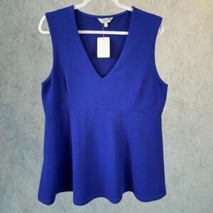 Ripe Sleeveless Maternity Shirt Womens XL Blue V Neck Peplum Office Blouse